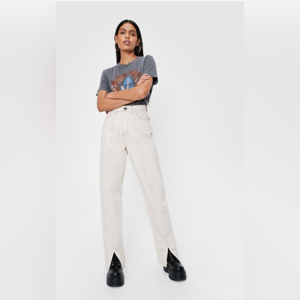 Nasty Gal Seam Detail High Waisted Slit Straight Jeans
